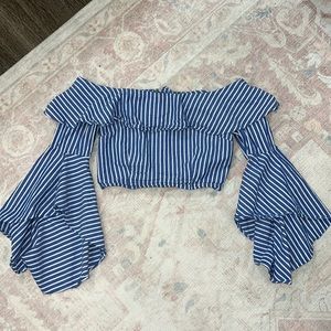 Off the shoulder crop top with flowy sleeves